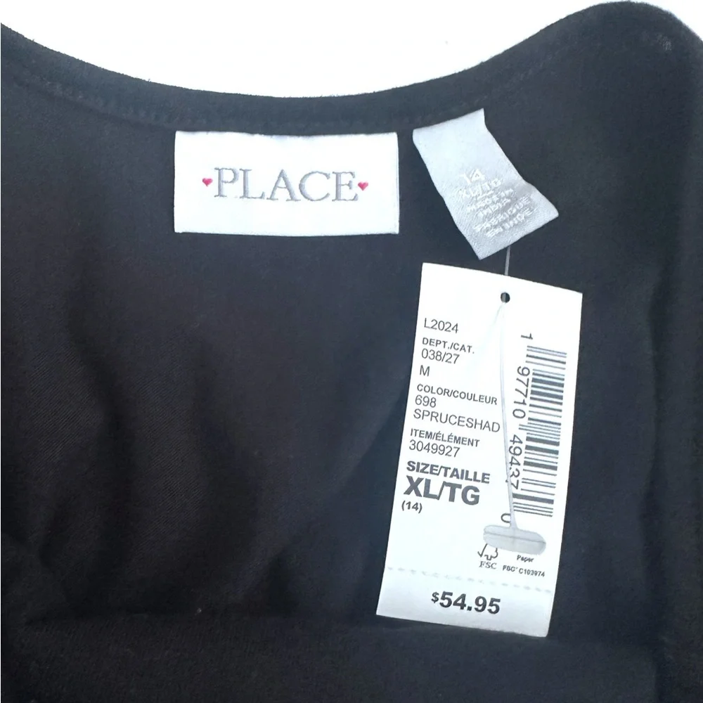 NWT Children's Place Chic Black Sequins Bodice Green/Gold Plaid Pullover Dress